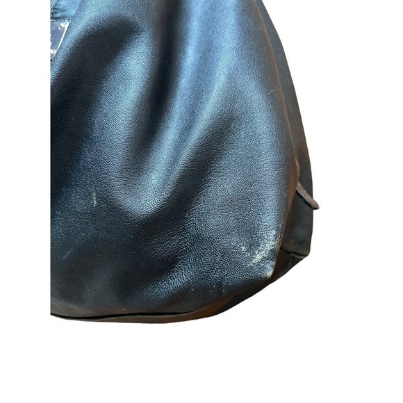 Armani Exchange Pleated Napa Leather Hobo Bag Nickel Logo Plate Hardware Slouch - Picture 12 of 16